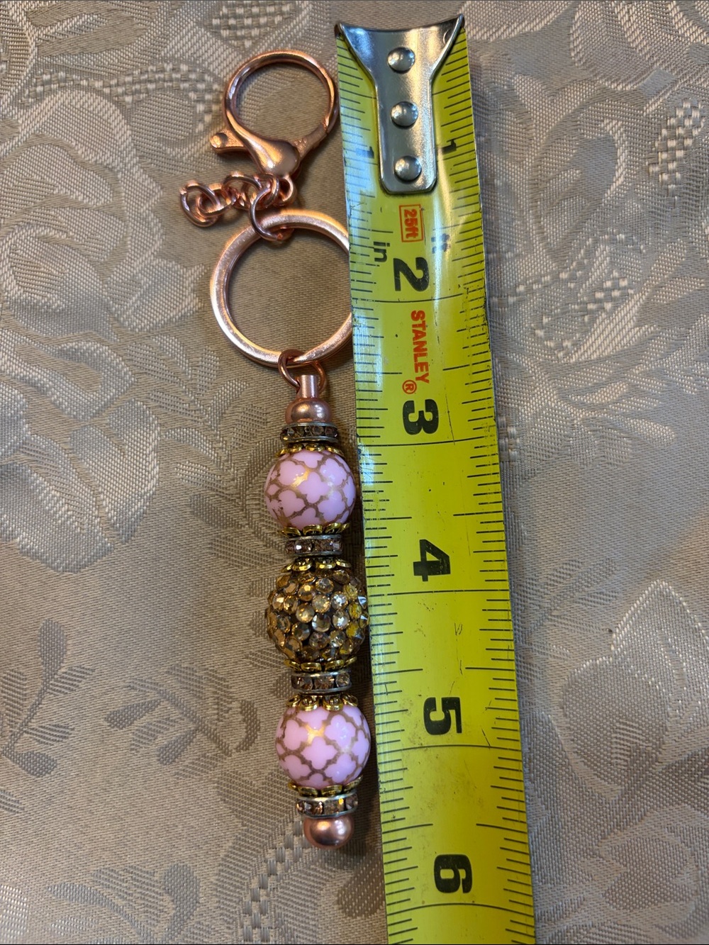 Rose Gold and Pink Beaded Keyring Charm NWOT - Picture 2 of 3